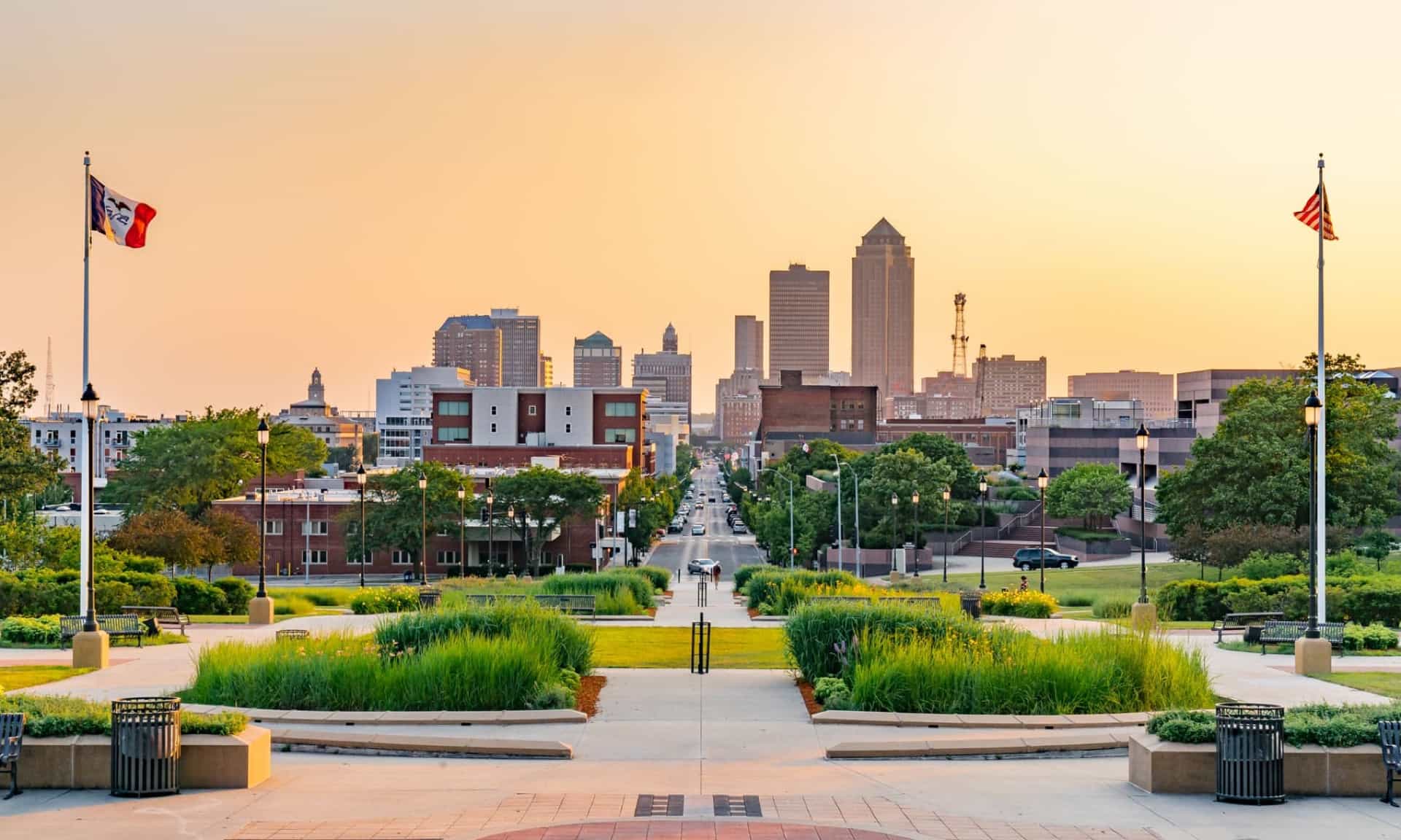 Downtown Des Moines at dusk
